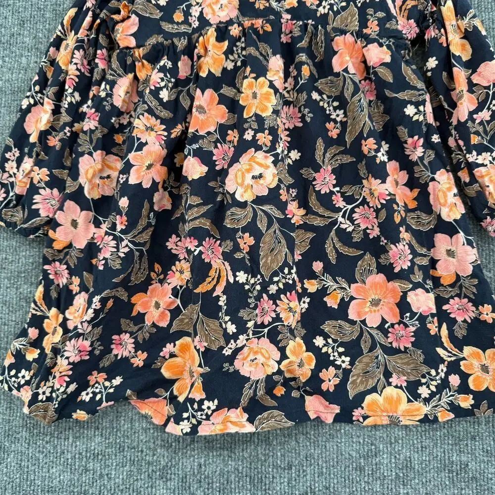 Old Navy Girls Babydoll Tunic Blouse 3T Navy Floral Swing Top Long Sleeve Flowy